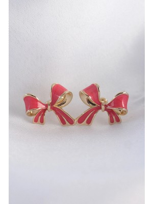 İsmiyle Al Pirinç Pembe Renk Fiyonk Küpe