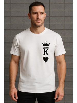 Trendseninle Unisex Beyaz K Baskı Oversize Tişört