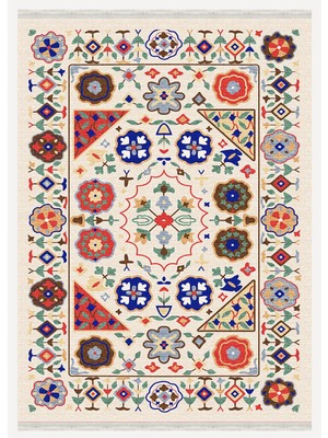 Kilim Home Mars 2035 Renkli Klasik Desenli Yıkanabilir Dokuma Taban Salon Halısı Koridor ve Mutfak Halısı