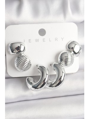 Skygo Gümüş Renk Işlemeli Daire Halka Model Ccb Platik Kadın Küpe Seti - TJ-BKP10025