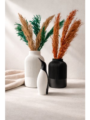 Penguenli  Vazo 3'lü Set - Dekor - Dekoratif Obje - Vazo