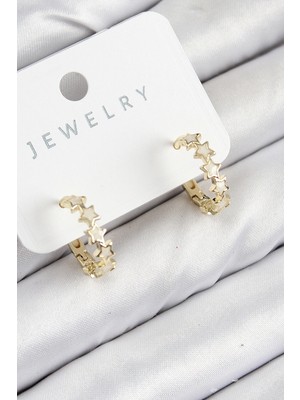 İsmiyle Al Pirinç Zirkon Taşlı Yıldız Model Gold Renk Kadın Küpe