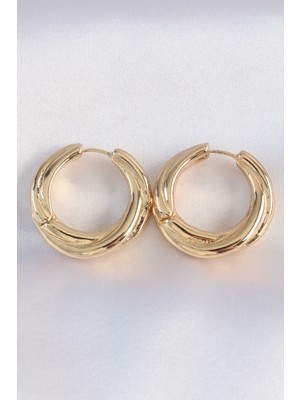 İsmiyle Al Pirinç Gold Renk Asimetrik Kıvrım Küpe