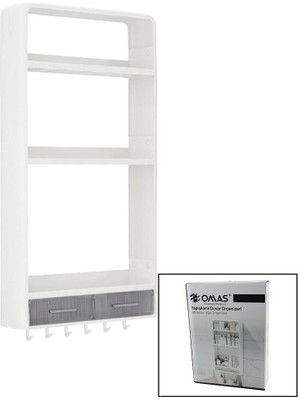 İsmiyle Al Beyaz Yapışkanlı Duvar Organizeri Plastik 3 RAF=14CM-19CM-30CM - 2 ÇEKMECE=40CM - 6 Askı 19 Par