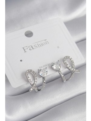 İsmiyle Al Pirinç Gümüş Renk Kalp Model Zirkon Taşlı Kadın Küpe