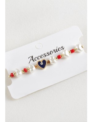 Kalp Boncuk Inci Makrome Ip Bileklik