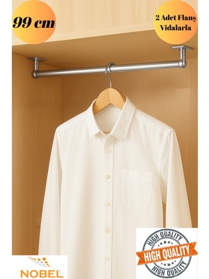 mobilyap Nobel - Dolap Içi (99 Cm) Yuvarlak Krom Askı Borusu( Askı Borusu + Flanş + Vida) - Premium Kalite