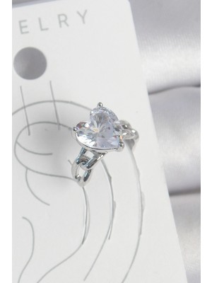 İsmiyle Al Pirinç Gümüş Renk Zirkon Taşlı Kalp Model Kadın Kıkırdak Küpe