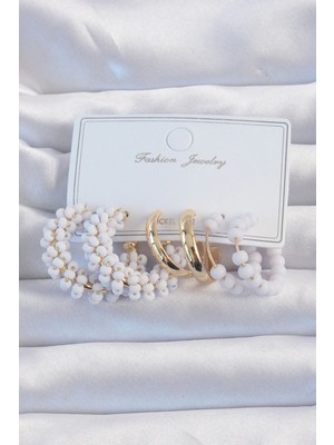 İsmiyle Al Gold Renk Lila Boncuklu Halka Küpe Seti