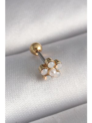 İsmiyle Al 316L Çelik Gold Renk Zirkon Taşlı Çiçek Model Tragus Piercing