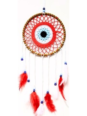 İsmiyle Al Nazar Boncuğu Motifli Düş Kapanı El Yapımı Kırmızı Duvar Süsü