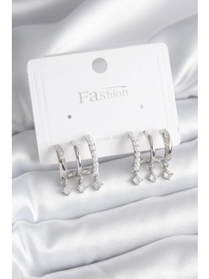 İsmiyle Al Pirinç Gümüş Renk Zirkon Taş Detay Incili Kadın Küpe