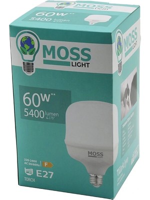 İsmiyle Al Moss Lıght 60W  Torch LED Ampul Plastik E27 5400LUMEN L175 Derece 50.000 Saat Ömür IP20 185-265V