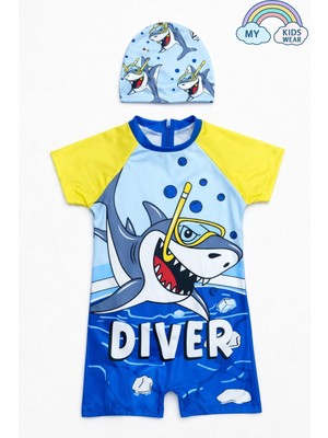 My Kids Wear Erkek Çocuk Boneli Fermuarlı Çocuk Plaj Mayosu 2-8 Yaş 12554