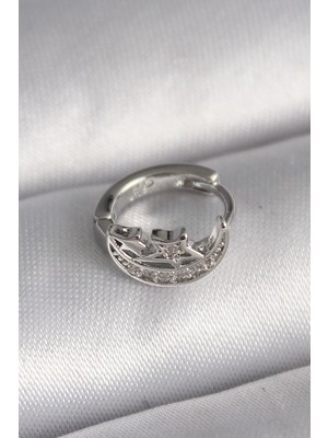 İsmiyle Al 316L Çelik Gümüş Renk Zirkon Taşlı Ay Yıldız Model Tragus Piercing