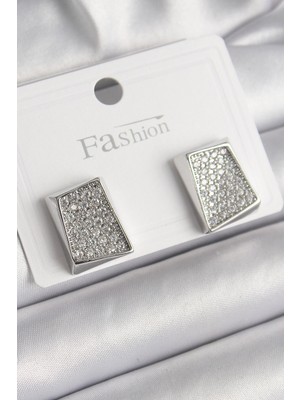 İsmiyle Al Pirinç Gümüş Renk Zirkon Taşlı Plaka Model Kadın Küpe