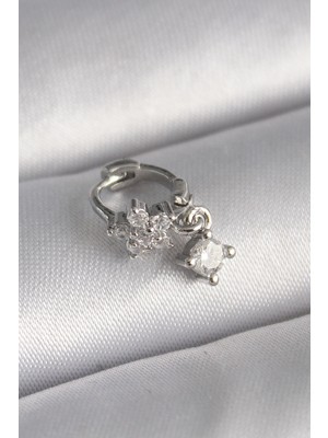 İsmiyle Al 316L Çelik Gümüş Renk Zirkon Taşlı Çiçek Model Sallantı Detay Tragus Piercing