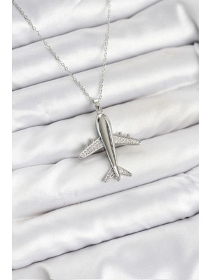 İsmiyle Al 316L Çelik Zincir Gümüş Renk Uçak Model Kadın Kolye