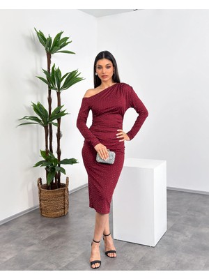 Mialora Kruvaze Yaka Omuz Boncuk Detaylı Püsküllü Maxi Kadın Elbise