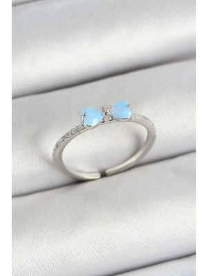 İsmiyle Al Pirinç Fiyonk Figürlü Zirkon Taşlı Gümüş Renk Ayarlanabilir Kadın Yüzük