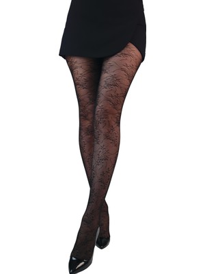 Çorap Diyarı Gonca File Desenli Kadın Külotlu Çorap - Siyah