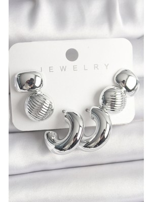 İsmiyle Al Gümüş Renk Işlemeli Daire Halka Model Ccb Platik Kadın Küpe Seti