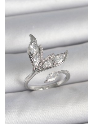 İsmiyle Al Pirinç Gümüş Renk Zirkon Taşlı Balık Kuyruğu Model Ayarlanabilir Kadın Yüzük