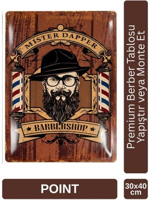 Point Barber Shop Kuaför Salonu Için Parlak Metal Tablo 30X40 cm PCTR-2002