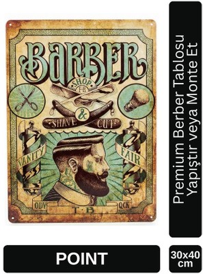 Point Barber Shop Kuaför Salonu Için Parlak Metal Tablo 30X40 cm PCTR-2005