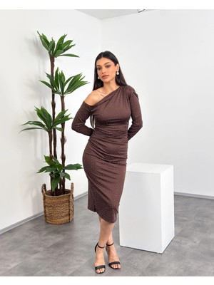 Mialora Kruvaze Yaka Omuz Boncuk Detaylı Püsküllü Maxi Kadın Elbise