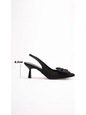 Shoegar Siyah Fiyonklu Kitten Topuklu Slingback Kadın Ayakkabı EATR08MS24A