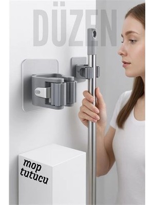 İsmiyle Al Yapışkanlı Pratik Mop ve Süpürge Tutucu – Duvara Monte, Kolay Kurulum