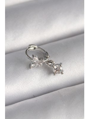 İsmiyle Al 316L Çelik Gümüş Renk Zirkon Taşlı Kelebek Model Sallantı Detay Tragus Piercing
