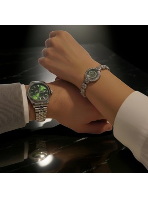 Qulothes Sevgili Çift Saati Set Lüks Çelik Kordon Special Lover + 2 Adet Yedek Pil