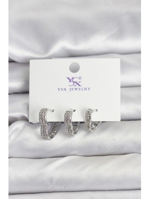 İsmiyle Al Gümüş Renk Pirinç Zirkon Taşlı Kalpli Kadın Küpe