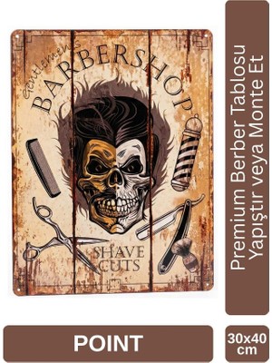 Point Barber Shop Kuaför Salonu Için Parlak Metal Tablo 30X40 cm PCTR-2003