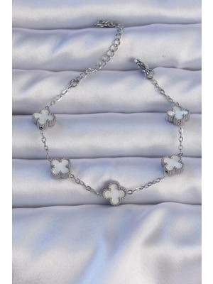 İsmiyle Al 316L Çelik Gümüş Renk Sedefli Baby Boy Yonca Model Bileklik