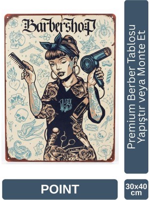 Point Barber Shop Kuaför Salonu Için Parlak Metal Tablo 30X40 cm PCTR-2001