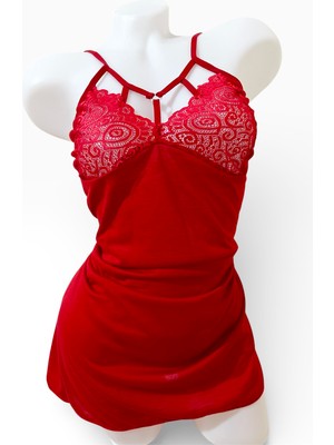 Kota Kırmızı Dantelli Külotlu Gecelik