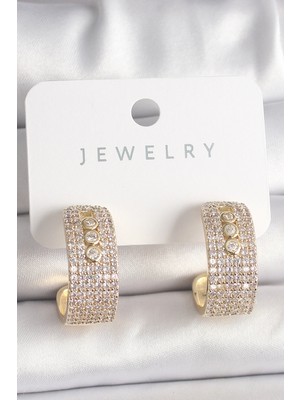 İsmiyle Al Pirinç Gold Renk Zirkon Taşlı Halka Messika Model Kadın Küpe