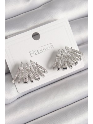 İsmiyle Al Pirinç Gümüş Renk Zirkon Taşlı Deniz Kabuğu Model Kadın Küpe