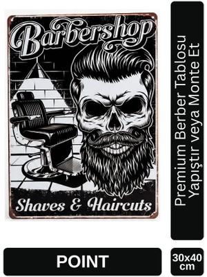 Point Barber Shop Kuaför Salonu Için Parlak Metal Tablo 30X40 cm PCTR-2004