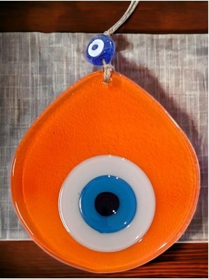 İsmiyle Al Mavi Nazar Boncuklu Şeffaf Turuncu Renk Nazar Boncuklu Damla Desen El Yapımı Duvar Süsü