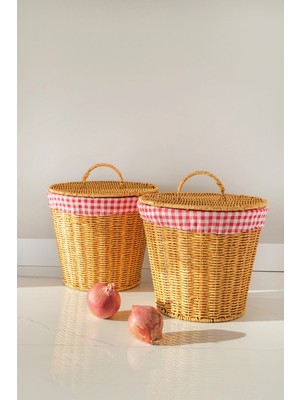 Avantage Home Lorraine - 2 Li Rattan Iç Korumalı Kapaklı Çok Amaçlı Patates ve Soğan Sepeti