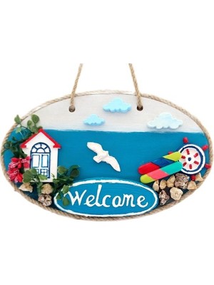 İsmiyle Al Sahil Kasabası Welcome Yazılı El Yapımı Kapı Süsü