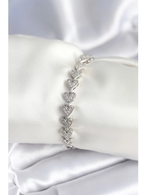 İsmiyle Al Pirinç Gümüş Renk Kalp Model Kadın Bileklik