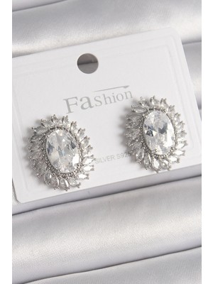 İsmiyle Al Pirinç Gümüş Renk Zirkon Taşlı Kadın Küpe