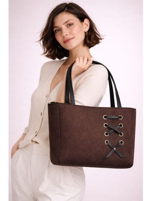 ROYAL LADYS Büyük Boy Süet Kadın Omuz Çantası – Fermuarlı, Astarlı, Özel Tasarım