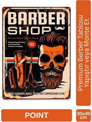 Point Barber Shop Kuaför Salonu Için Parlak Metal Tablo 30X40 cm PCTR-2006