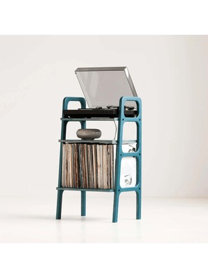 Woodesk Aria Ahşap Kitaplık ve Pikap Standı, Mavi Renk